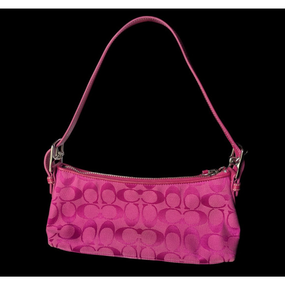 Vintage Coach 6371 Hampton Signature Baguette Shoulder Bag Hot Pink Canvas Y2K - Picture 7 of 16